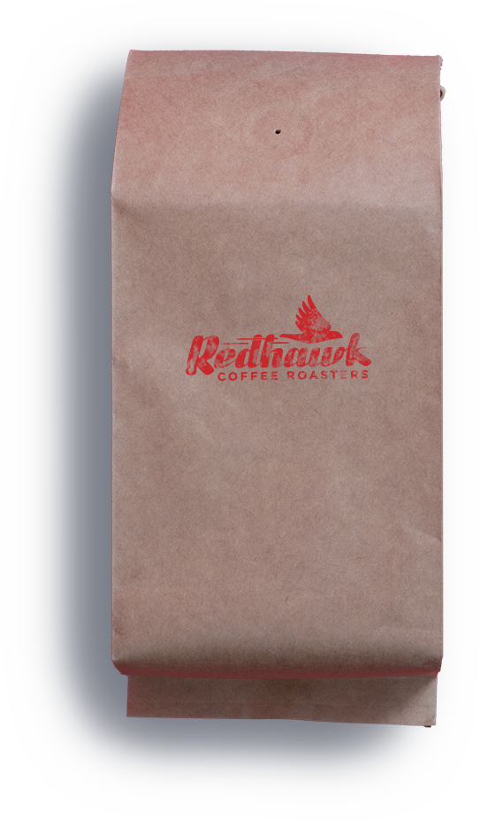 Redhawk Coffee Roasters 12oz retail coffee bag with stamp